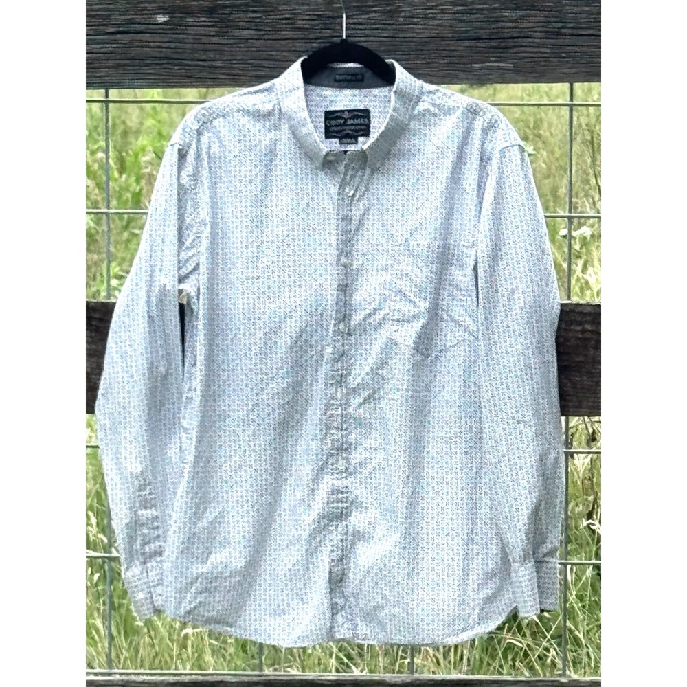 Cody‎ James Western Shirt Mens S White Blue Print Traditional Fit Cotton